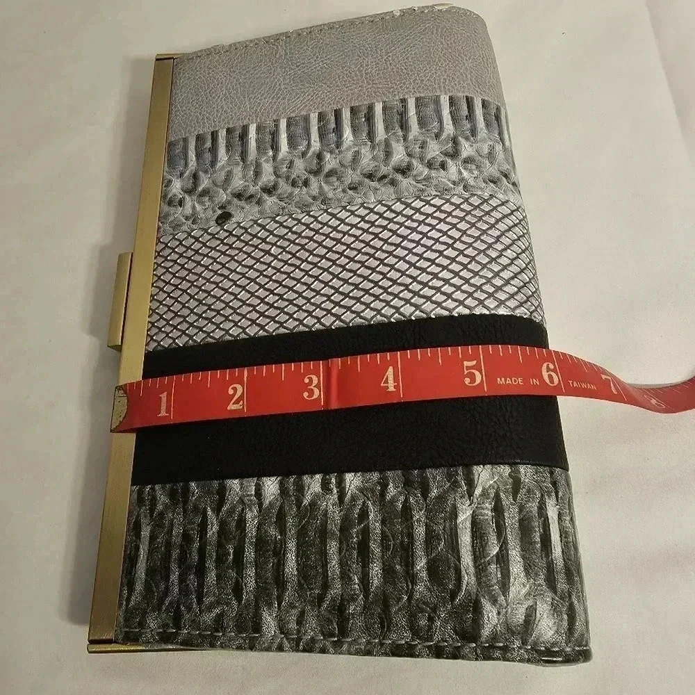 Rachel Roy Grey Silver Black Animal Print Brushed Nickle Clutch Bag - Picture 5 of 8